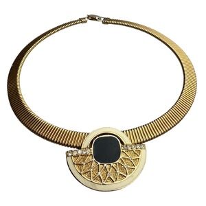 Vintage Gold Tone Collar Necklace  - Art Deco Egyptian  Style Costume Jewellery